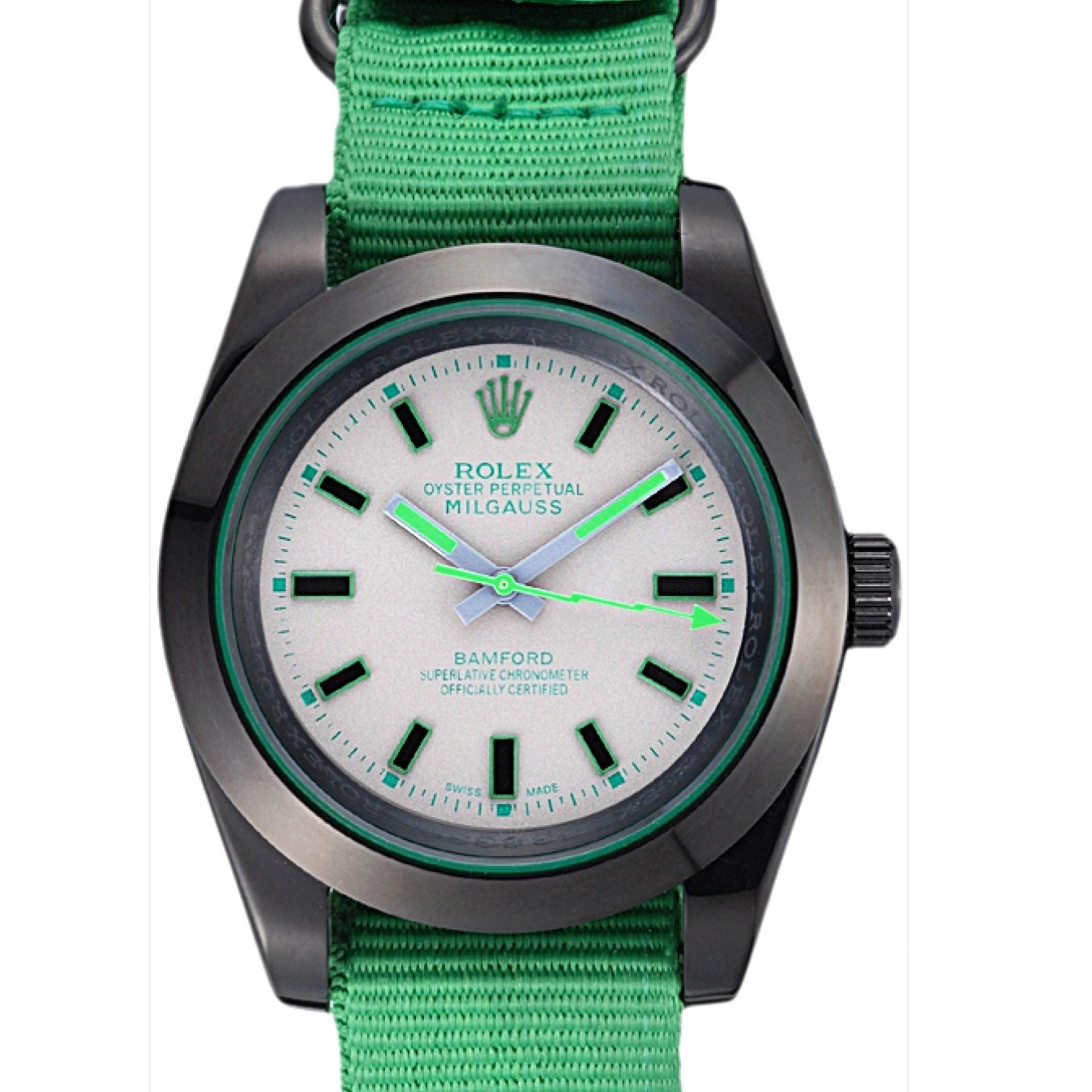 Aaa fake watches 622004 Rolex Strap Bamford Milgauss Nylon Green 0521